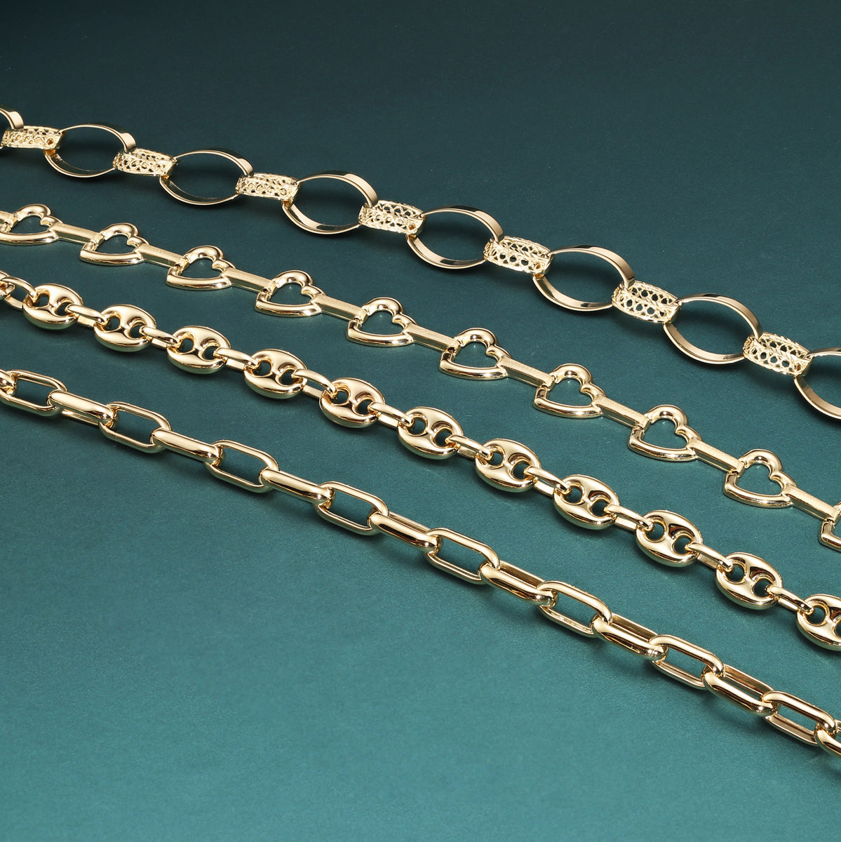 Puff Mariner Heart Link Bracelets in 14k Gold, Fine Ultra Quality Links,  7.5 inch Real Gold Bracelets