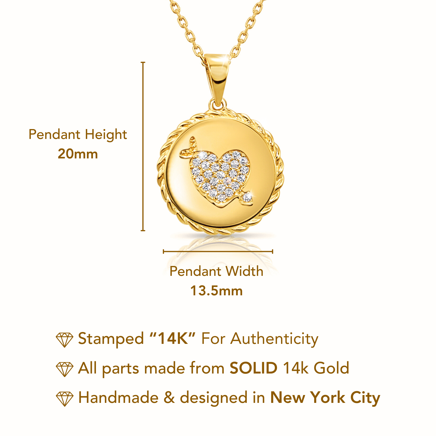 14KT Yellow Gold Heart CZ outlets Necklace 18