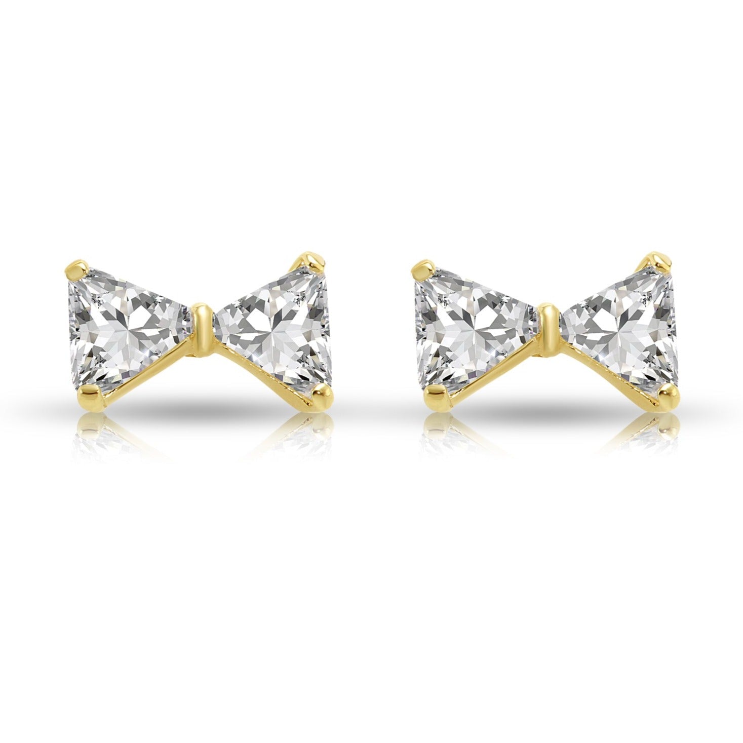 14K Yellow Gold Ribbon Cubic Zirconia (CZ) outlets Screw Back Stud Earrings