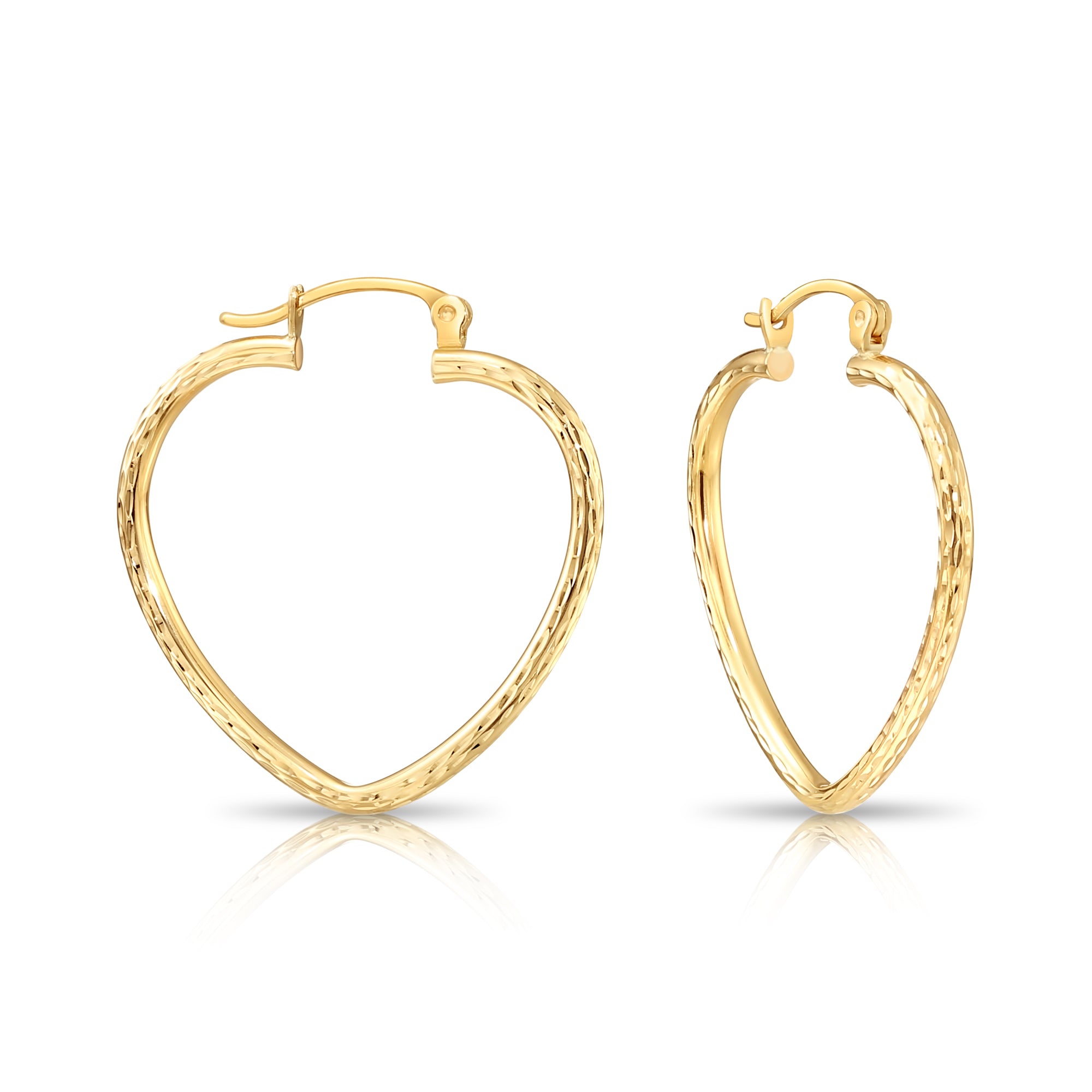 14K Yellow Gold Heart cheapest Hoop Earrings - Love