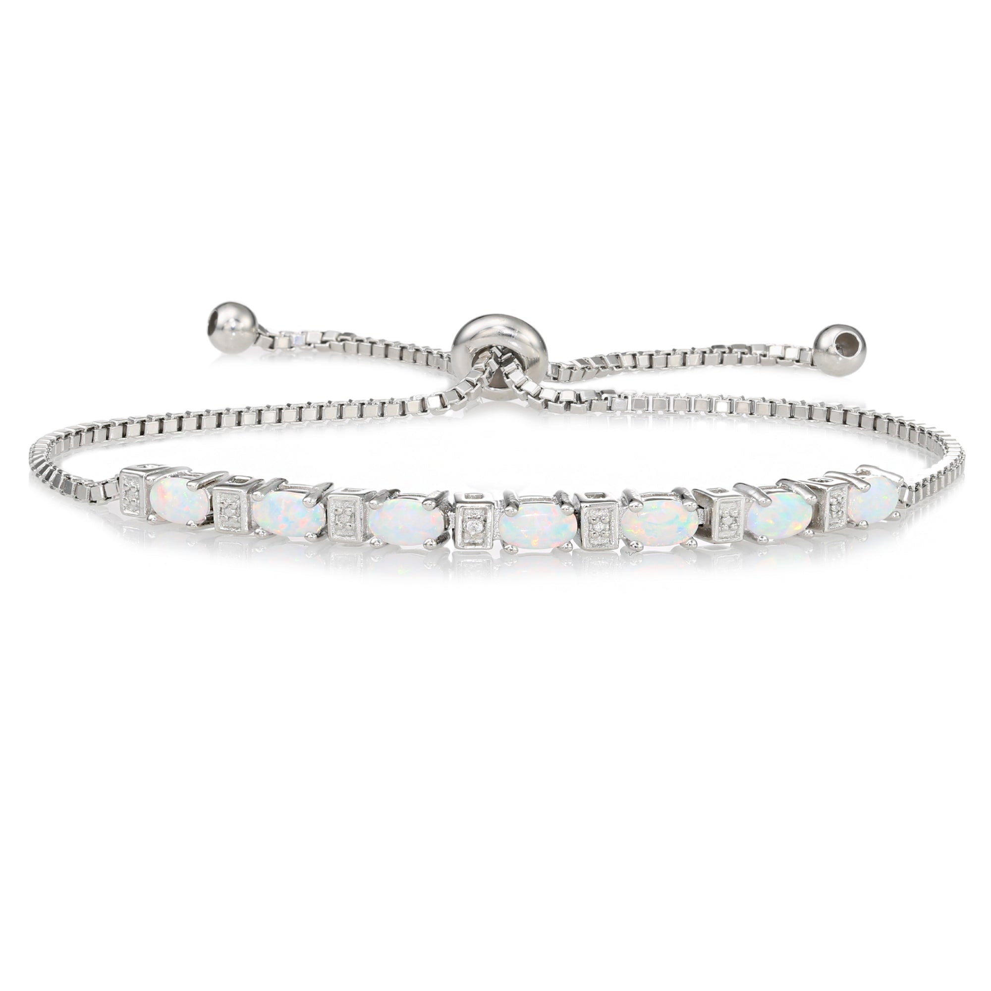 Sterling Silver & 10k Gold Adjustable Bracelet w/ Fiery Created Opals & Gift outlets Box