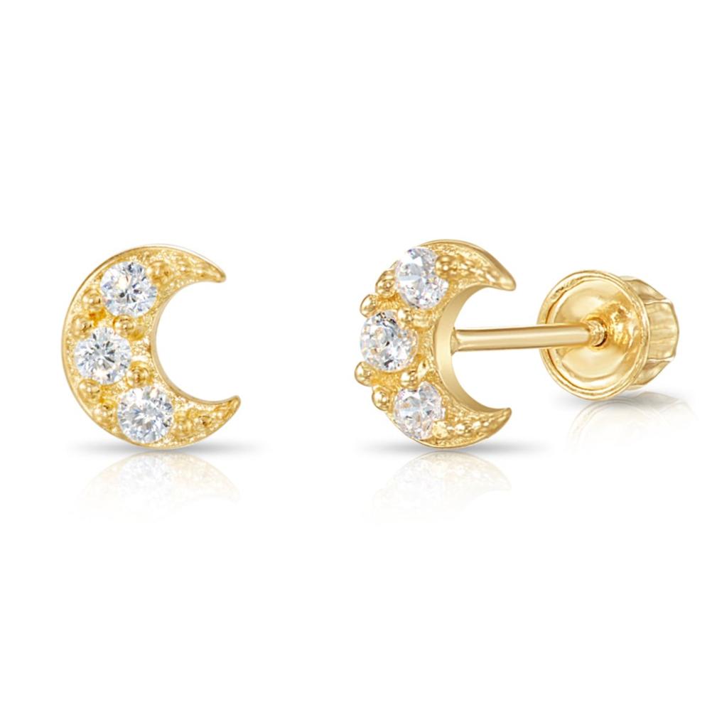 Half Moon Studs Earrings, 14K Yellow Gold Plated, Dainty Stud Earring, Delicate Moon Studs, 1.2 Ct Diamond Earring, top Minimalist Stud Jewelry