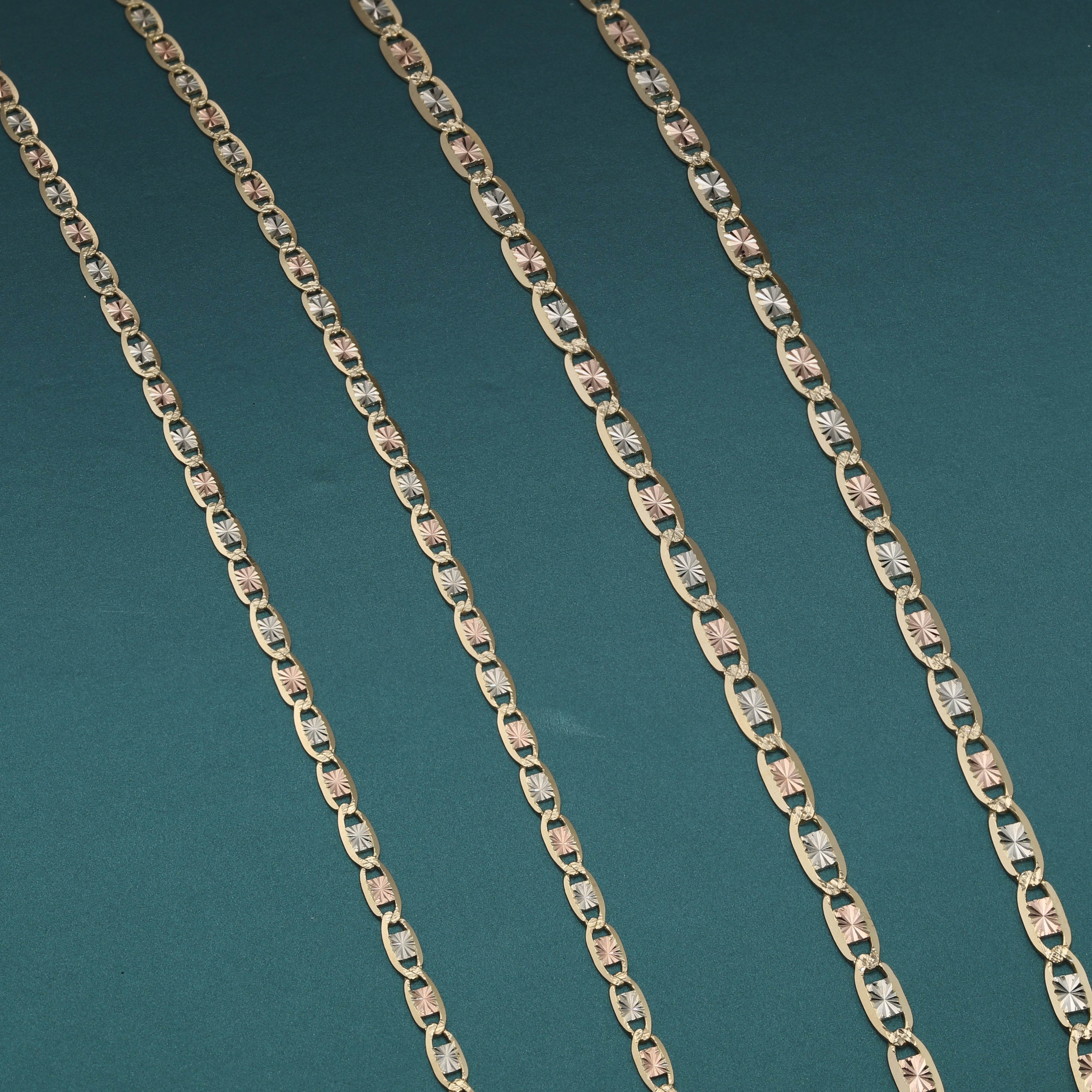 14K Solid Yellow Gold Tri-Color Valentino Link Chain Necklace 2.5mm-3. –  Tilo Jewelry®