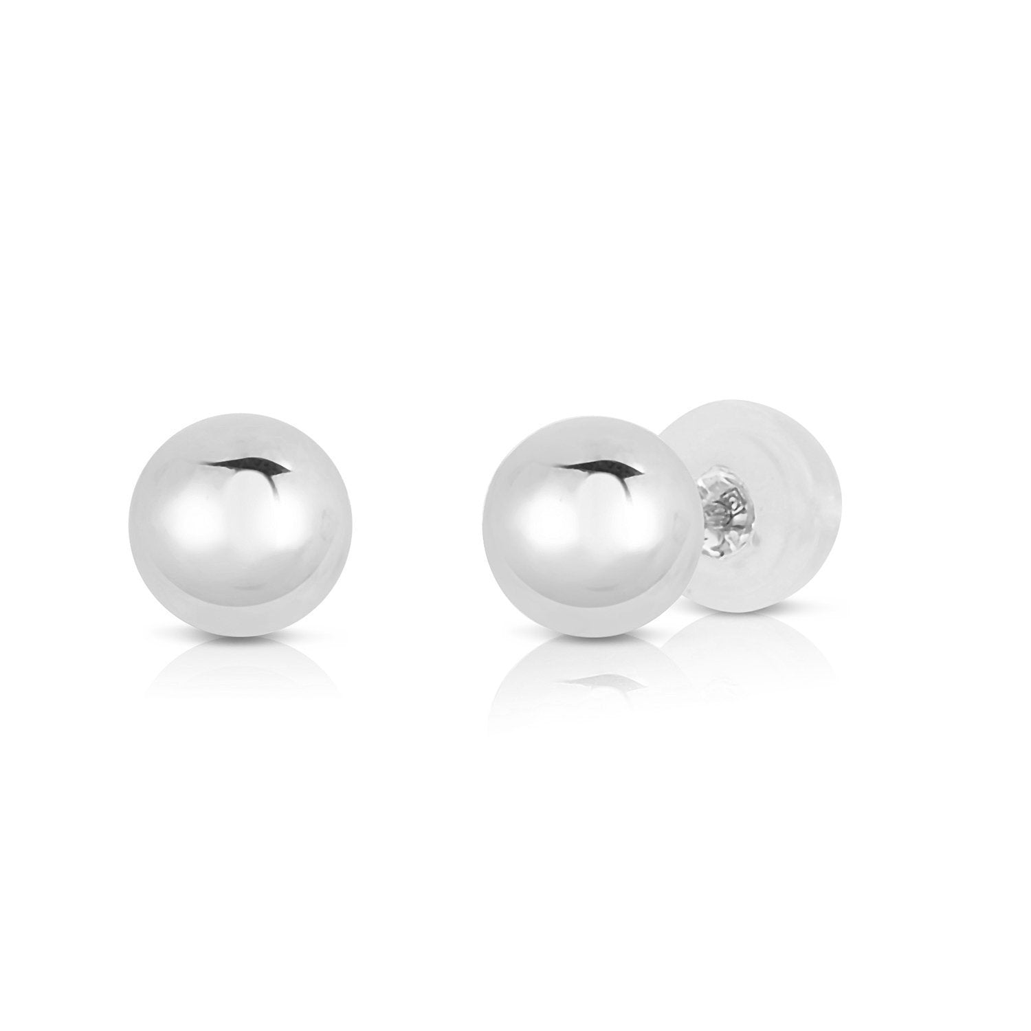 14K White Gold Ball with Silicone Backs Stud Earrings 3, 4, 5, 6, 7mm 3mm / White Gold