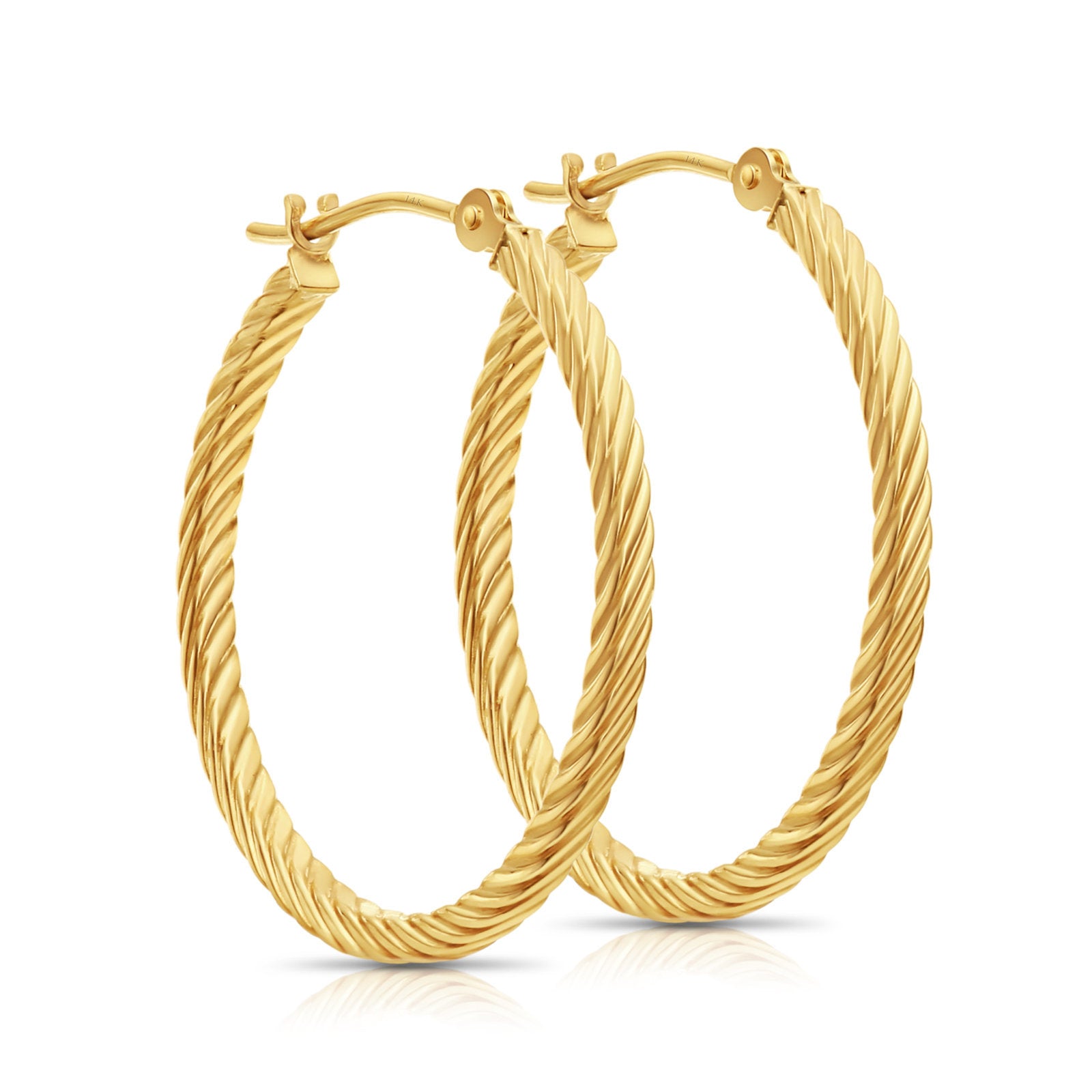 14K newest Yellow Gold Large Twisted Hoop Earrings, 35mm