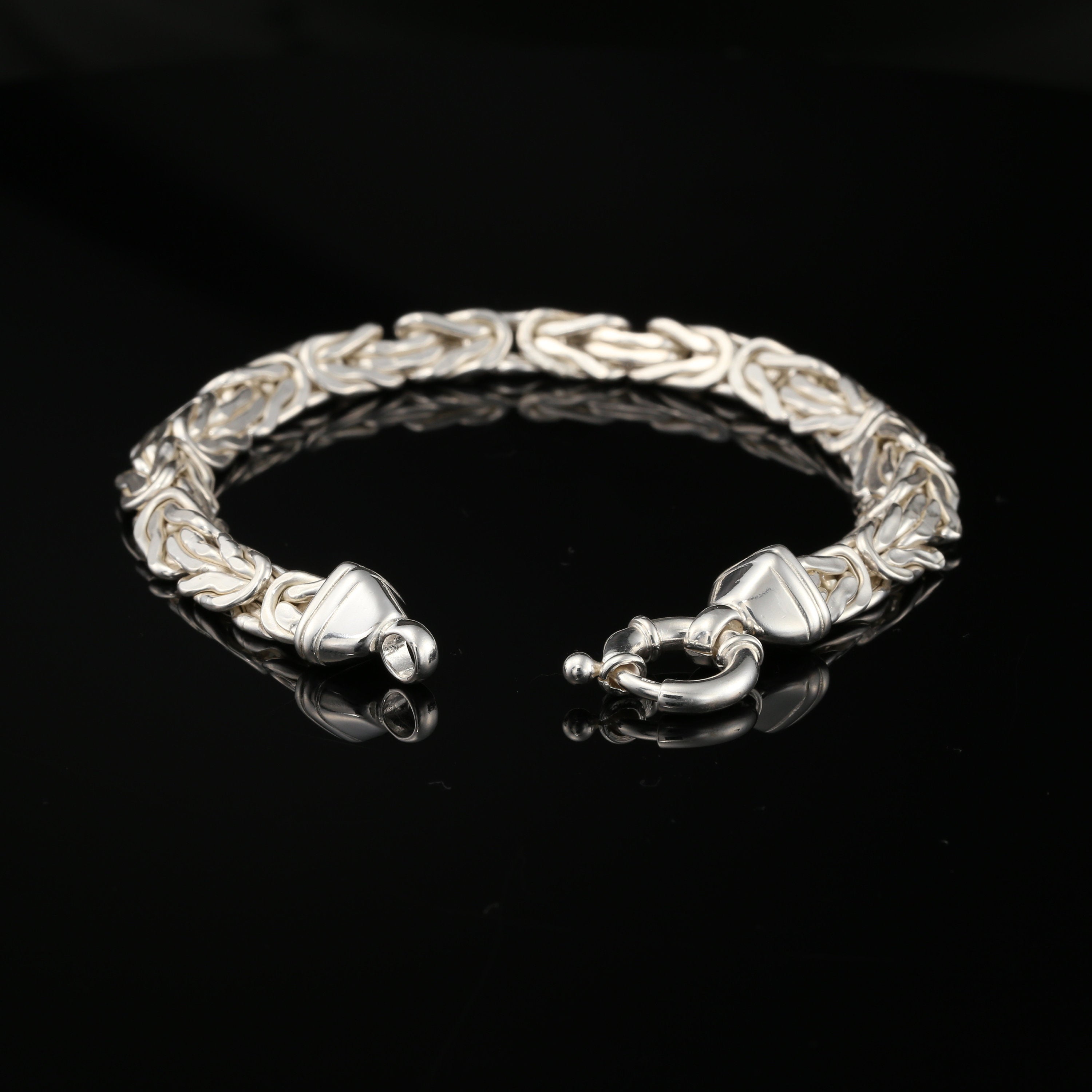 Sterling Silver Handmade Byzantine Chain Bracelet with S-Hook