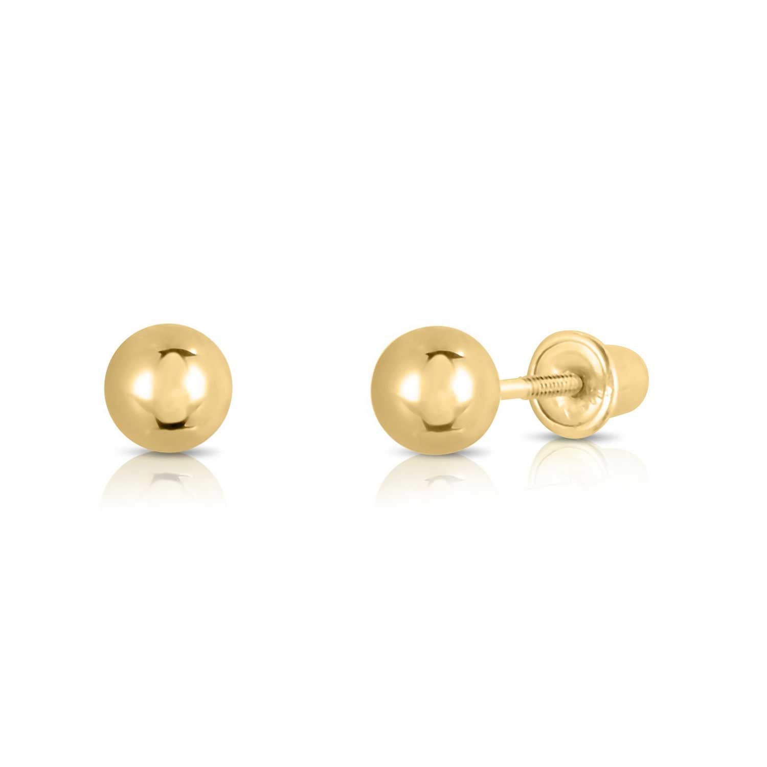 Yellow Gold Plated Ball Safety Screw Back Earrings for Babies & Toddlers  4mm 