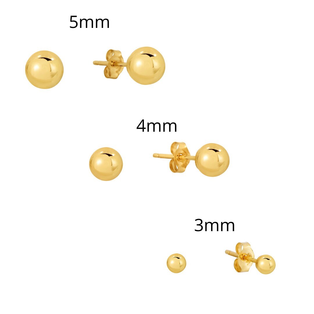 14K Real Gold Round Ball Stud Screw Back Earrings in Yellow or White 3mm  4mm 5mm