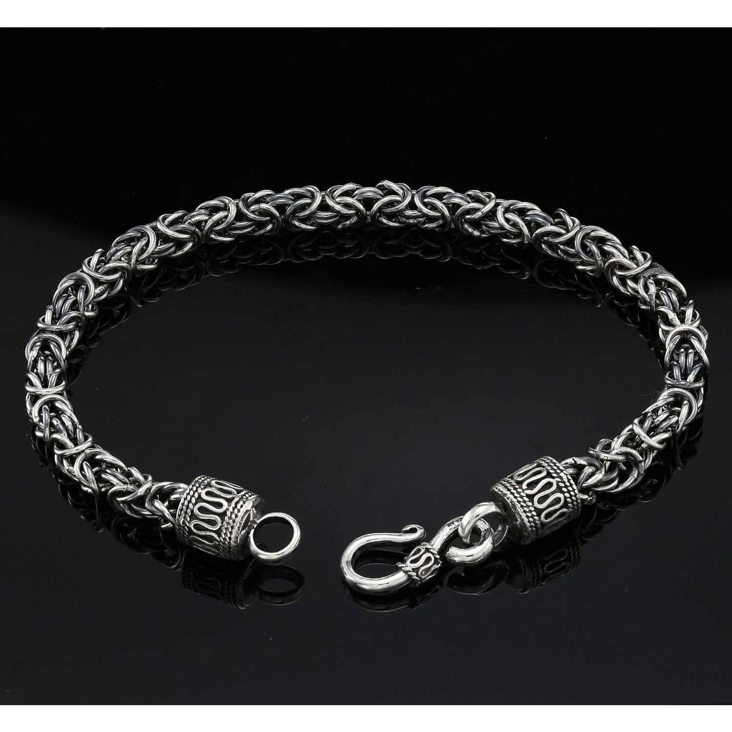 Dark Handmade Byzantine Chain Bracelet with S-Hook Clasp. unisex in Sterling Silver