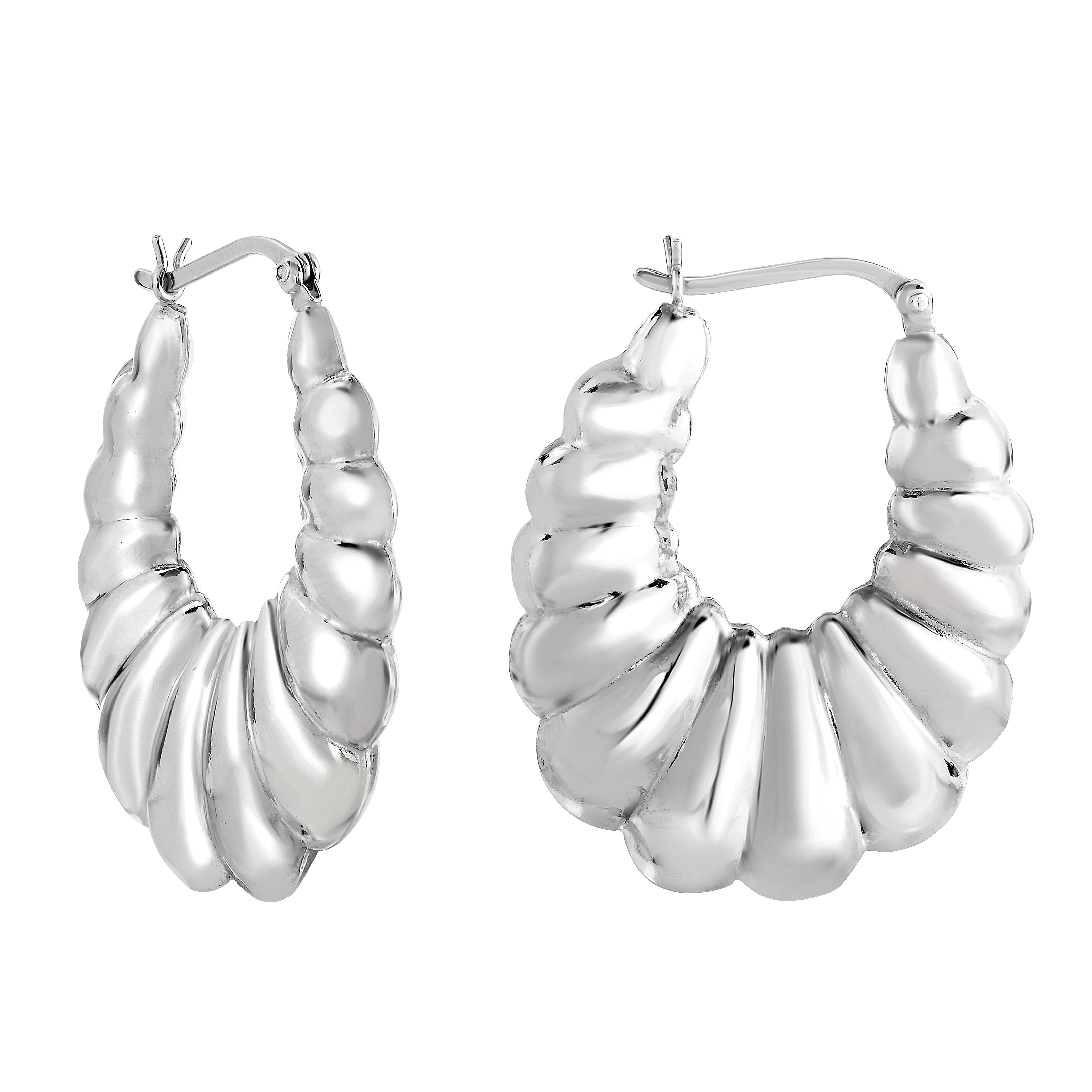 Shrimp-textured Medium Oval Hoop Earrings in Sterling Silver – Tilo