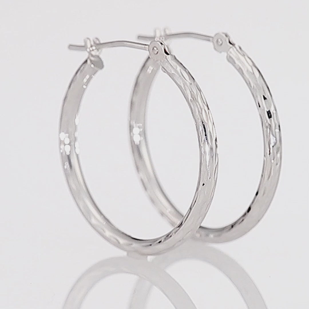 14k sale White Gold Diamond Cut Hoop Earrings