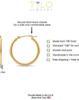 10K Yellow Gold Classic Round Hoop Earrings, 2mm Thin, All Sizes Available