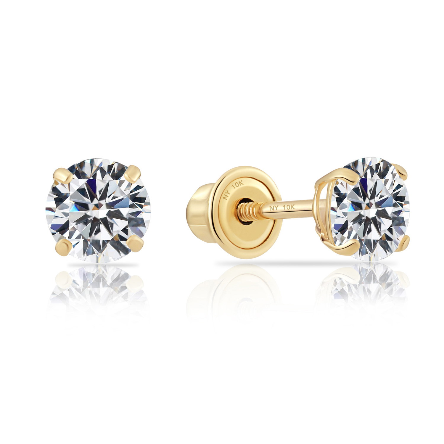 10k Yellow Gold Solitaire Screwback Stud Earrings