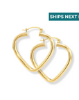 14k Yellow Gold Heart Hoop Earrings, Medium Polished Hoops, Design 