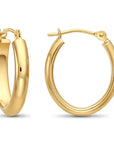 14k Gold Small Oval Hoop Earrings, With Half Round Tube