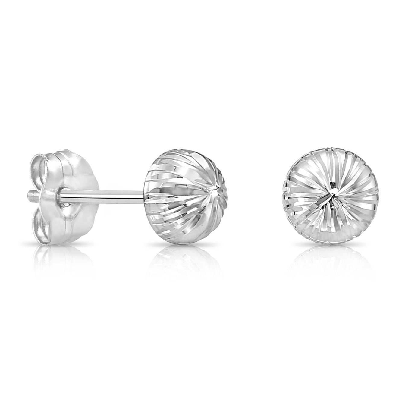 14K Gold Diamond-Cut Half Ball Stud Earrings With Pushbacks