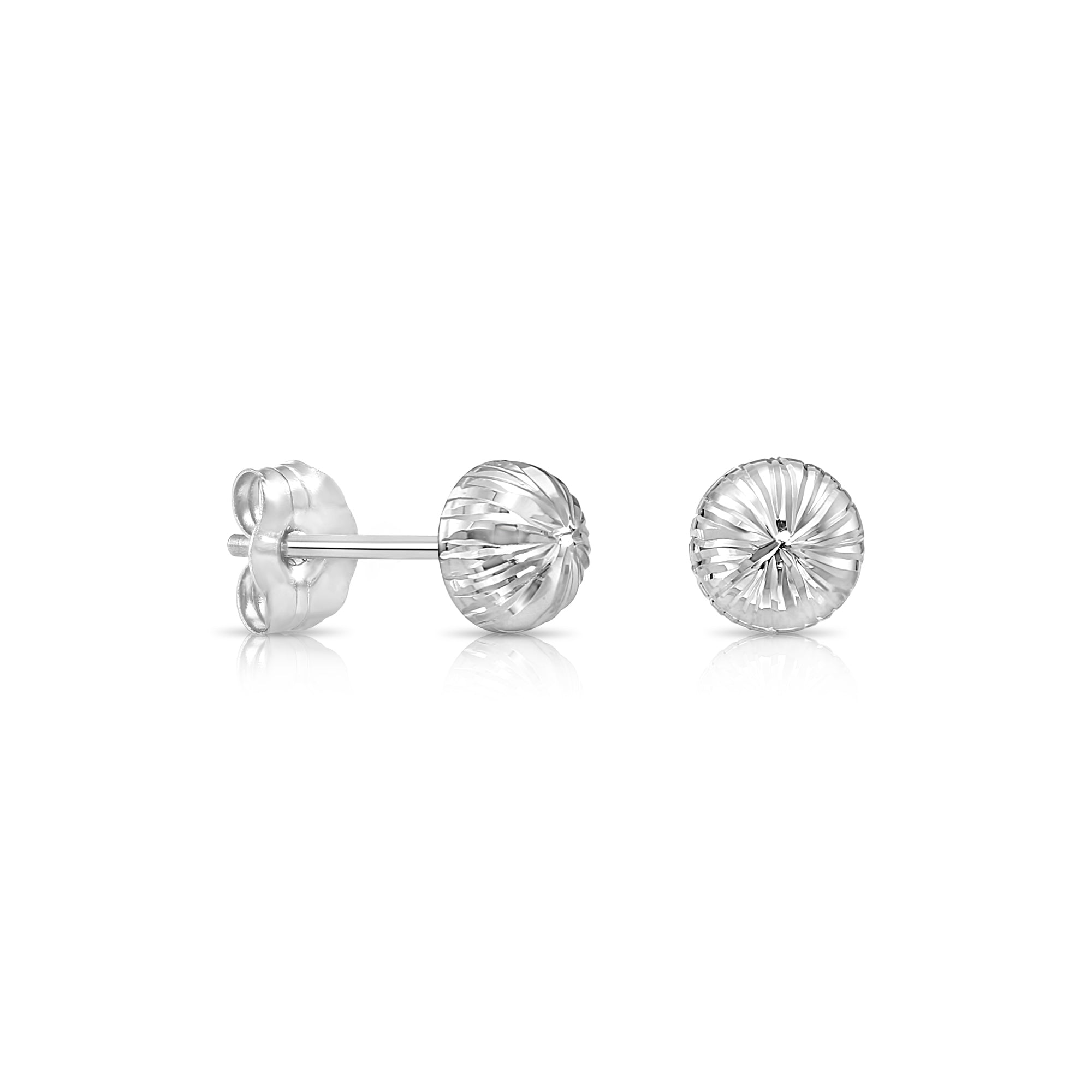 14K Gold Diamond-Cut Half Ball Stud Earrings With Pushbacks