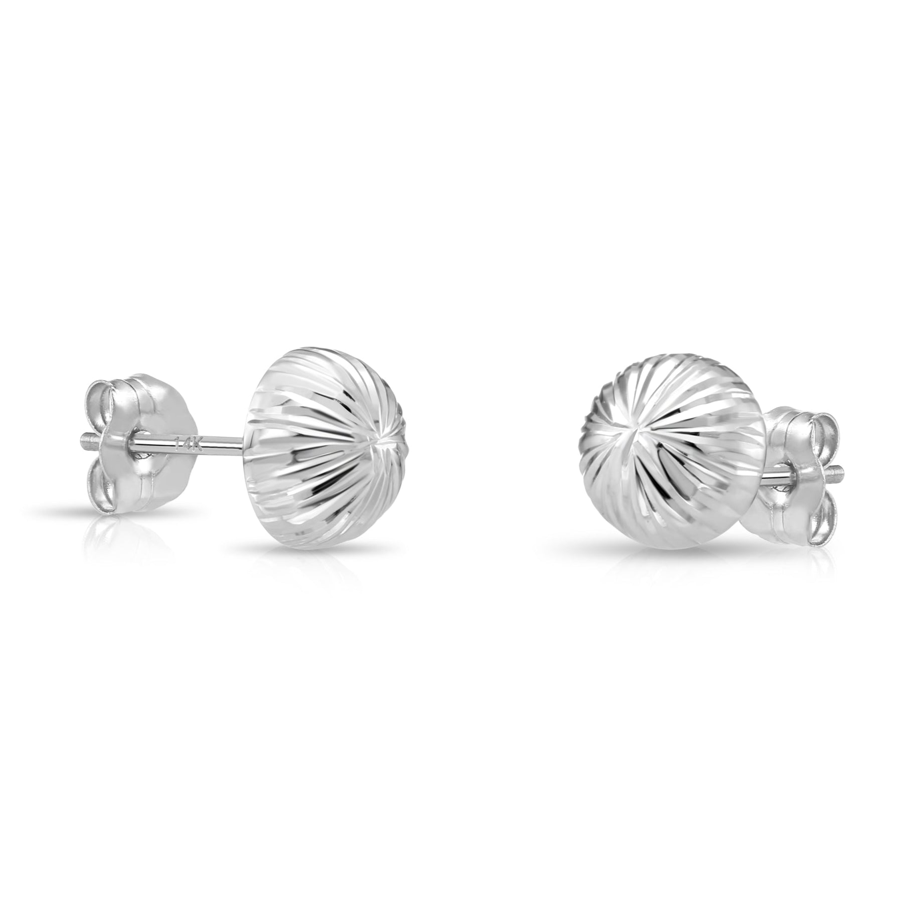 14K Gold Diamond-Cut Half Ball Stud Earrings With Pushbacks