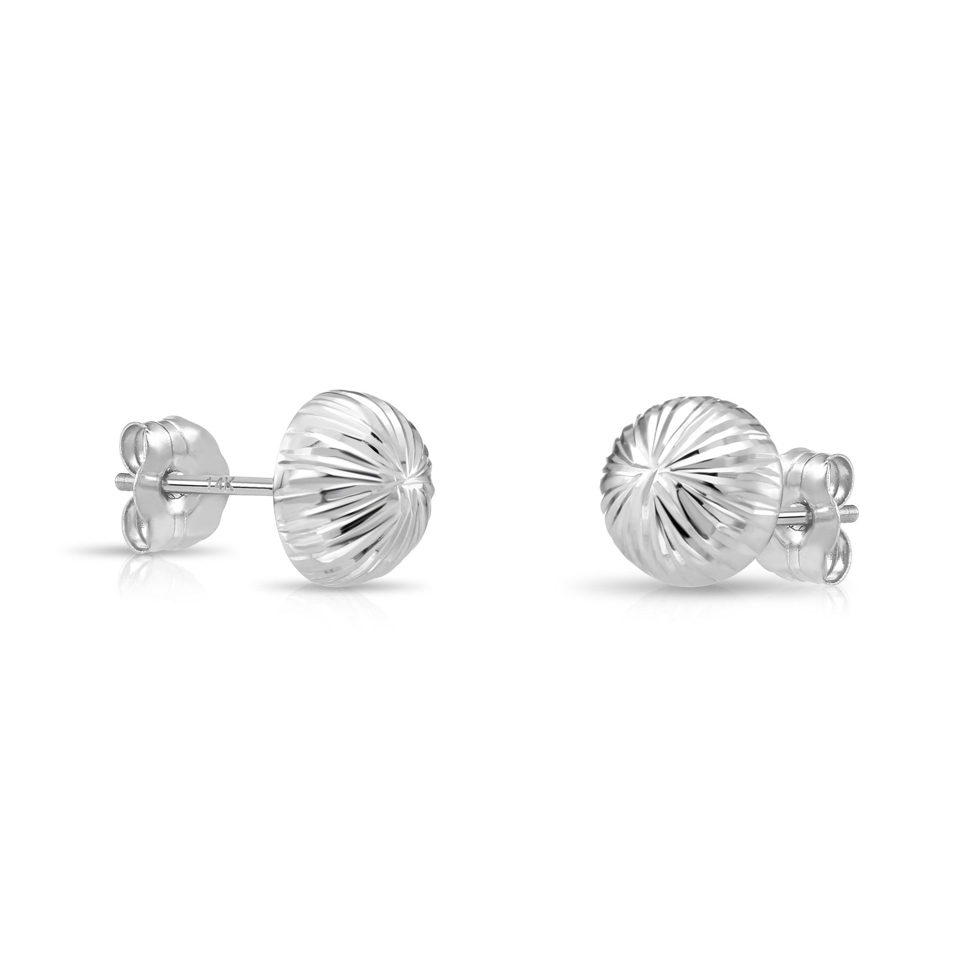 14K Gold Diamond-Cut Half Ball Stud Earrings With Pushbacks