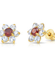 14K Yellow Gold Large Flower Halo CZ Birthstone Stud Earrings, Available in 12 Colors