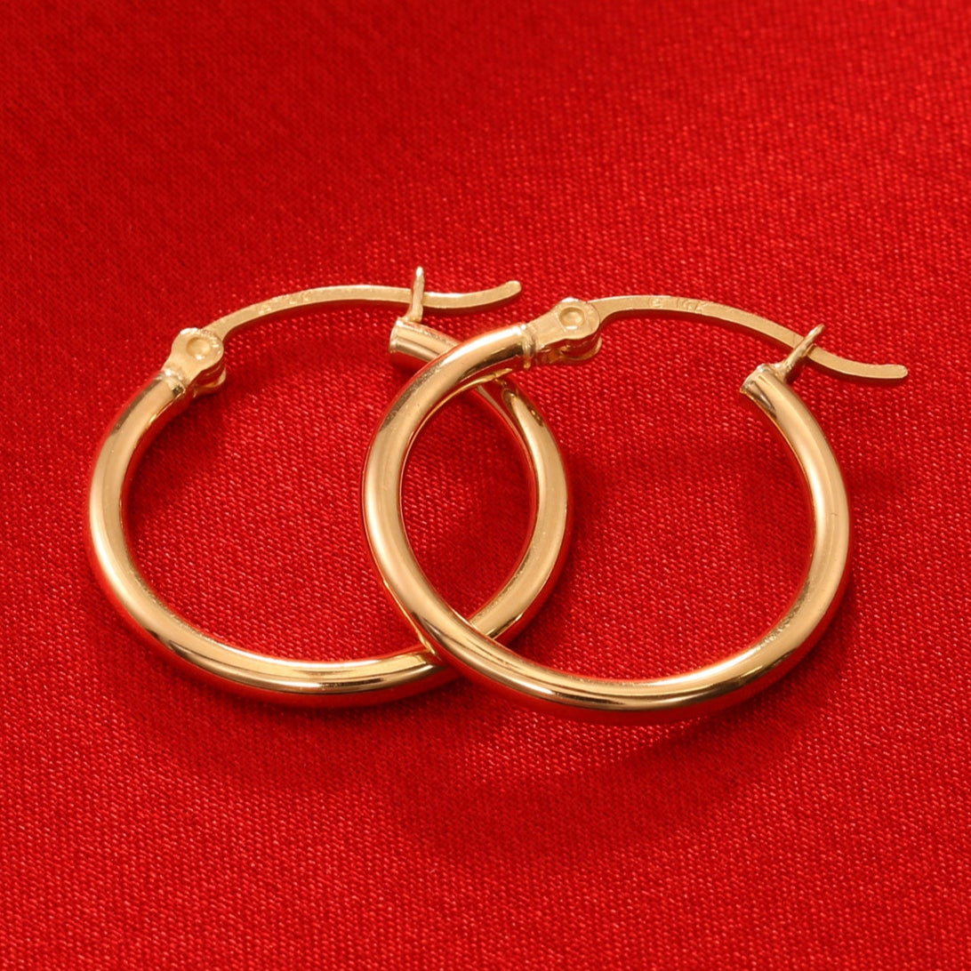 14K Yellow Gold Chunky Hoop Earrings, Flat Bar Post, 3mm