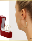 10K Yellow Gold Classic Round Hoop Earrings, 2mm Thin, All Sizes Available