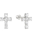 14k Gold CZ Cross Stud Earrings With Screwbacks