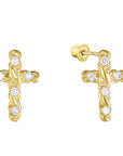 14k Gold CZ Cross Stud Earrings With Screwbacks