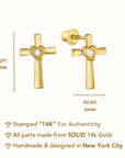 14k Gold CZ Cross Stud Earrings With Screwbacks