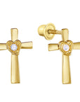 14k Gold CZ Cross Stud Earrings With Screwbacks