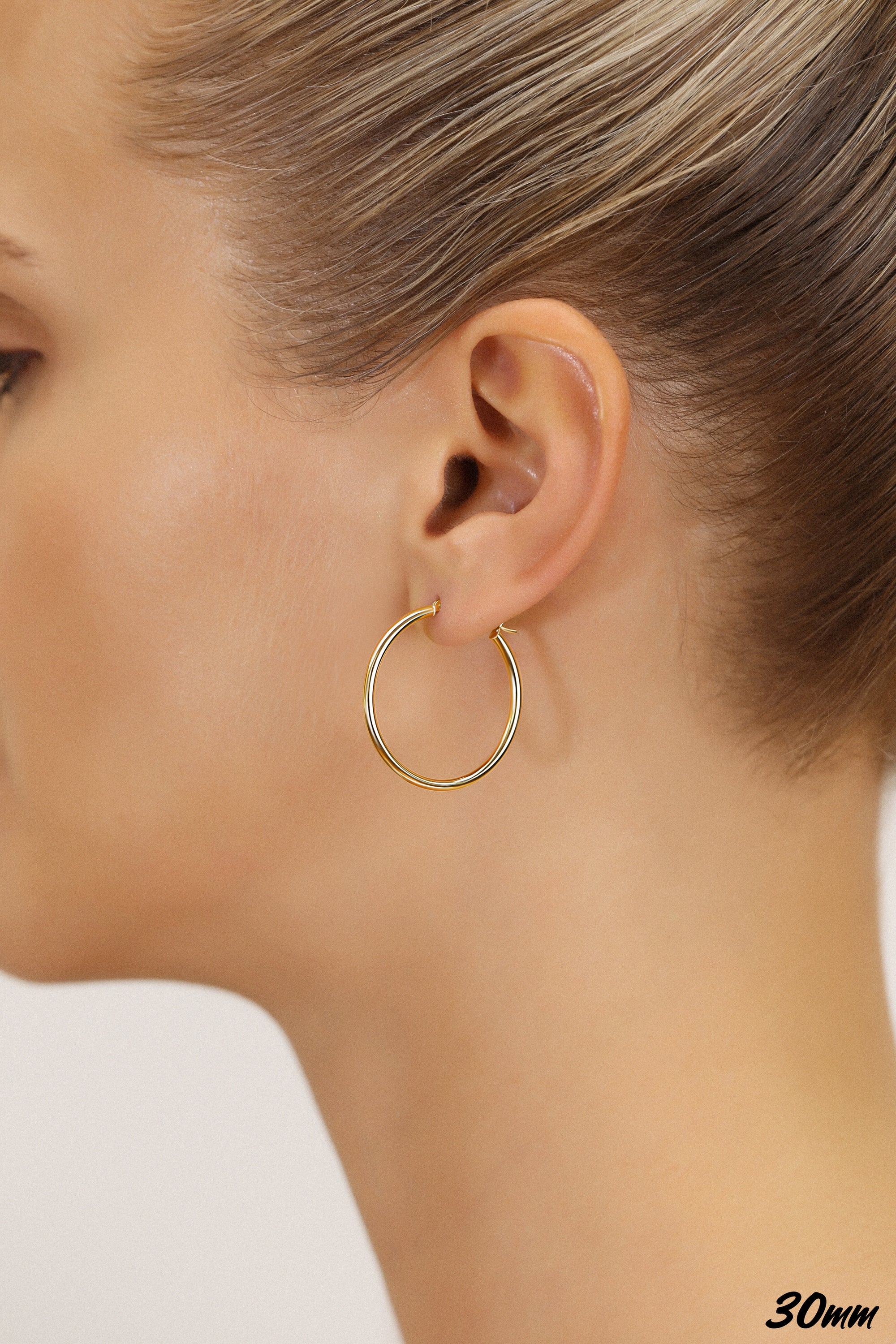 10K Yellow Gold Classic Round Hoop Earrings, 2mm Thin, All Sizes Available