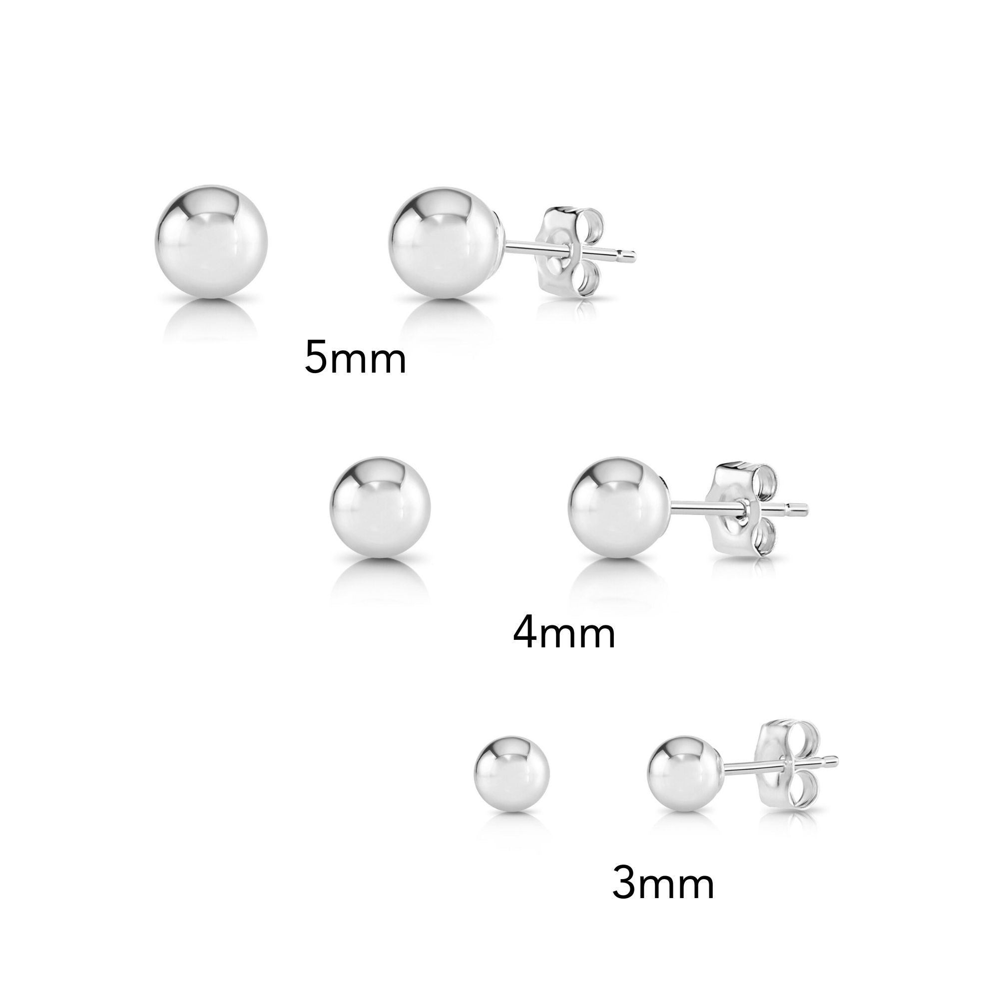 Set of 3! 14k Gold Ball Stud Earrings, Pushback (Unisex)