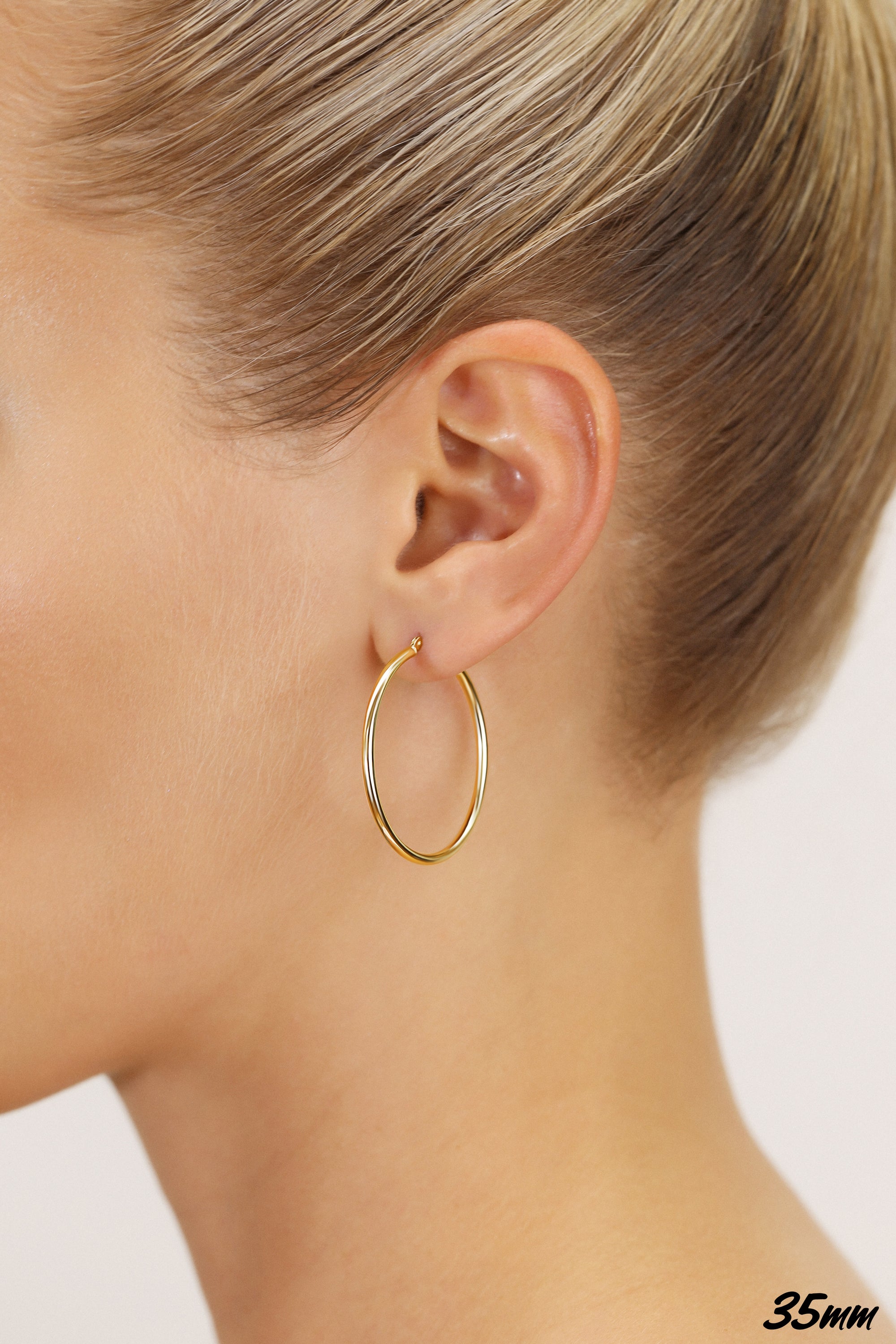 10K Yellow Gold Classic Round Hoop Earrings, 2mm Thin, All Sizes Available