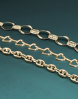 Puff Mariner Heart Link Bracelets in 14k Gold, Fine Ultra Quality Chains, 7.5 inch Real Gold Bracelets