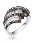 Ring With White & Coffee Brown Baguette CZ in Sterling Silver