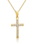 14K Yellow Gold Cross Pendant Necklace, With 18" Cable Chain