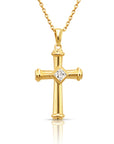 14K Yellow Gold Cross Pendant Necklace, With 18" Cable Chain