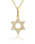 14K Yellow Gold Star Of David Pendant Necklace, With 18" Cable Chain