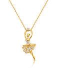 14K Solid Yellow Gold Ballerina Pendant, With 18" Cable Chain Necklace