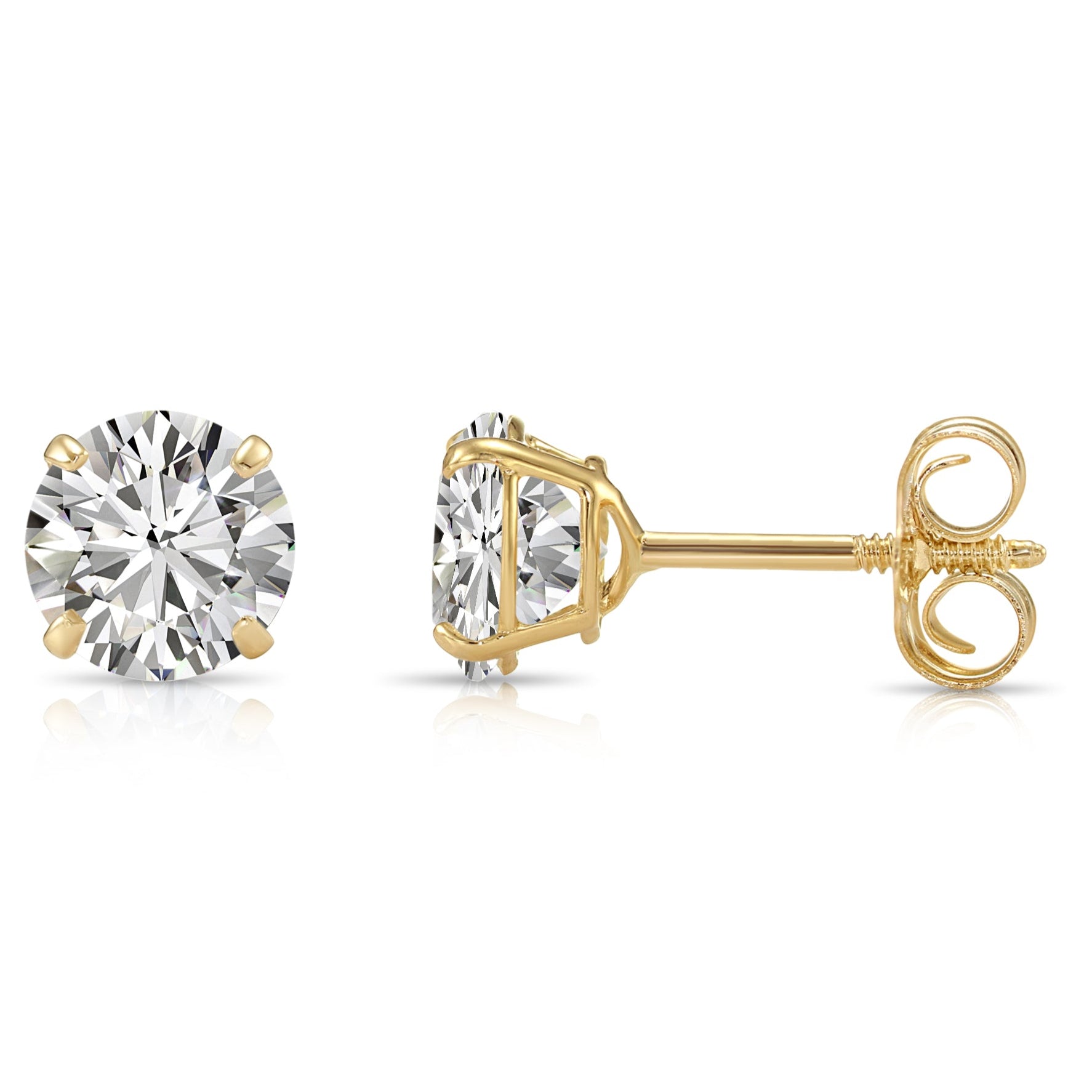 14K Yellow Gold Classic Solitaire Stud Earrings, With Secure Push-On/Screw-off Backings