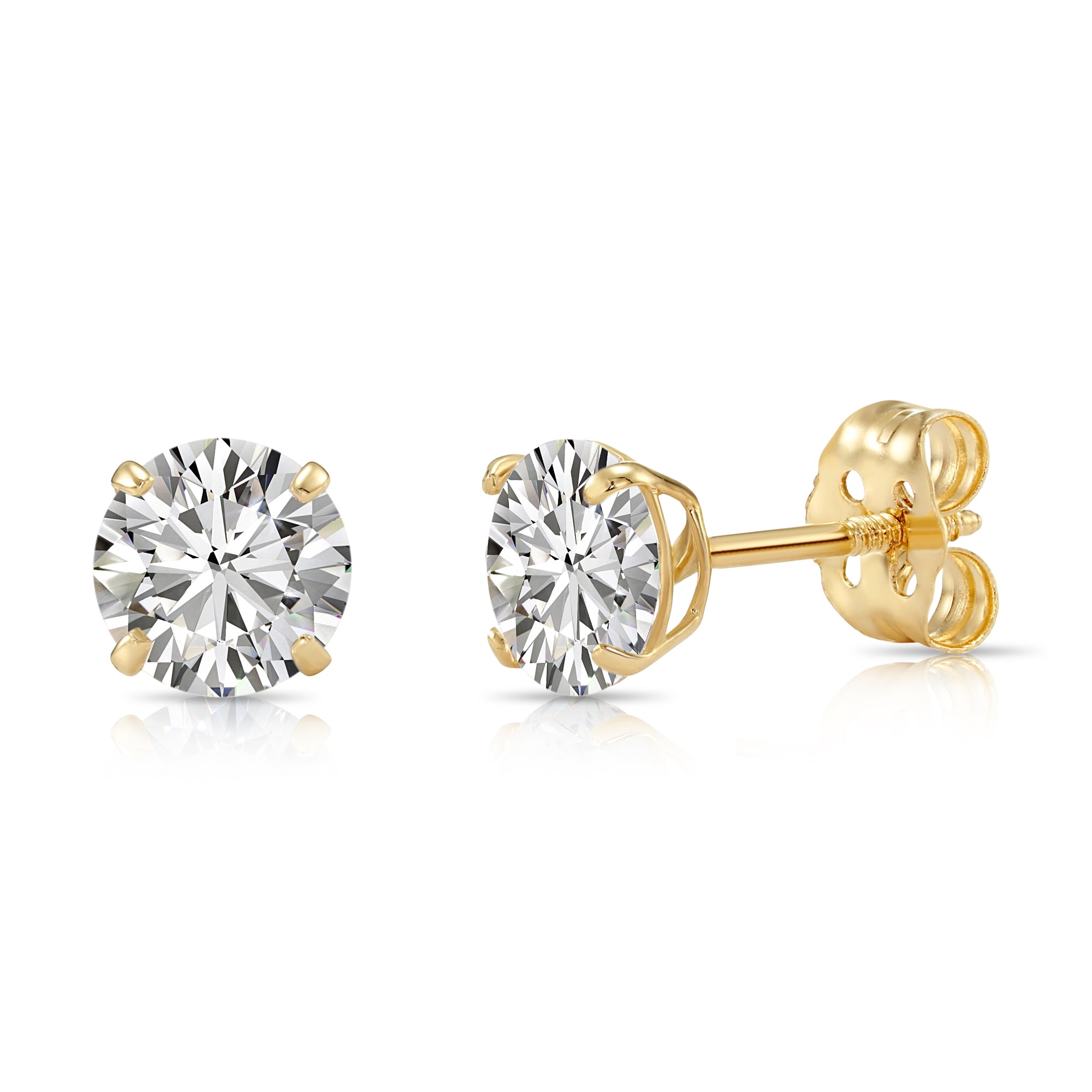 14K Yellow Gold Classic Solitaire Stud Earrings, With Secure Push-On/Screw-off Backings