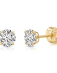 14K Yellow Gold Classic Solitaire Stud Earrings, With Secure Push-On/Screw-off Backings