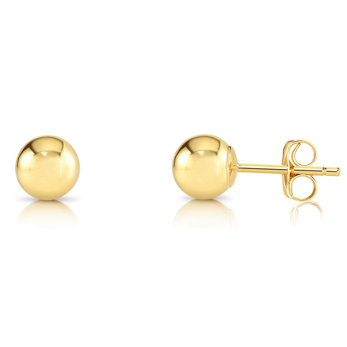 14K Yellow Gold Ball Stud Earrings with Pushbacks, With High Polish Finish