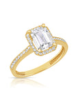 14K Yellow Gold Emerald-Cut Halo Engagement Ring With Side Stones, By TILO Jewelry