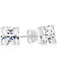 Sterling Silver Square CZ Pushback Studs, Princess-Cut Studs