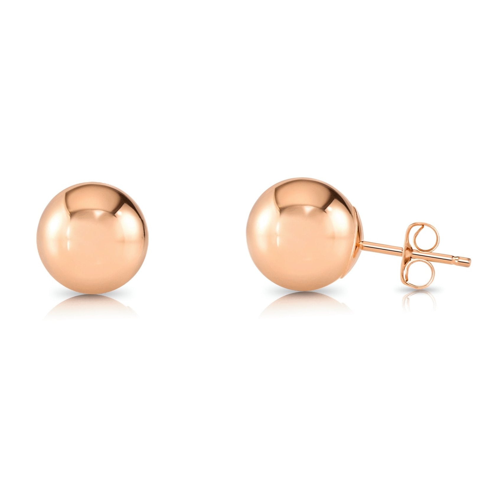 14k Rose Gold Ball Stud Earrings with Butterfly Pushbacks