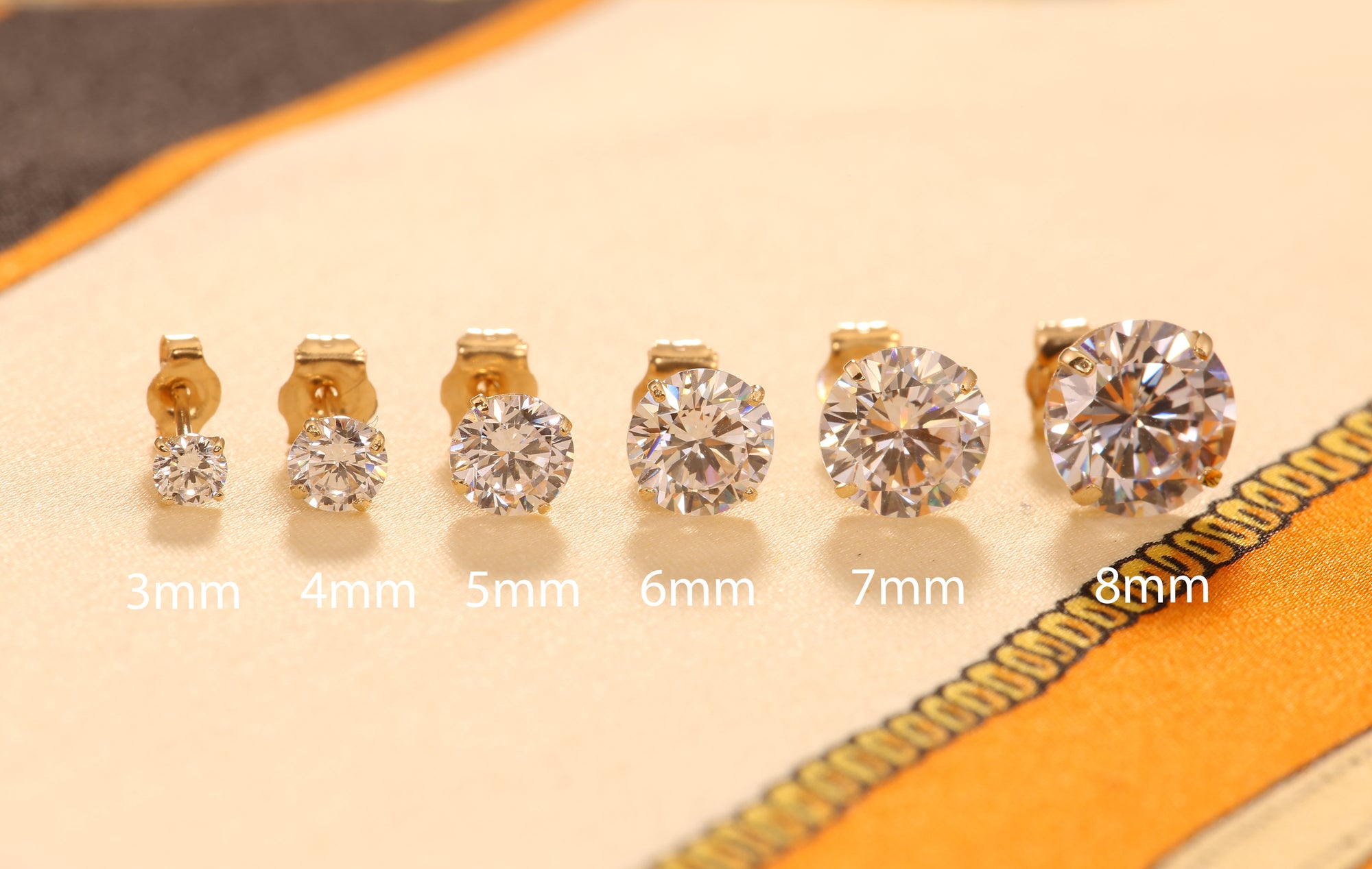 14K Yellow Gold Classic Solitaire Stud Earrings, With Secure Push-On/Screw-off Backings