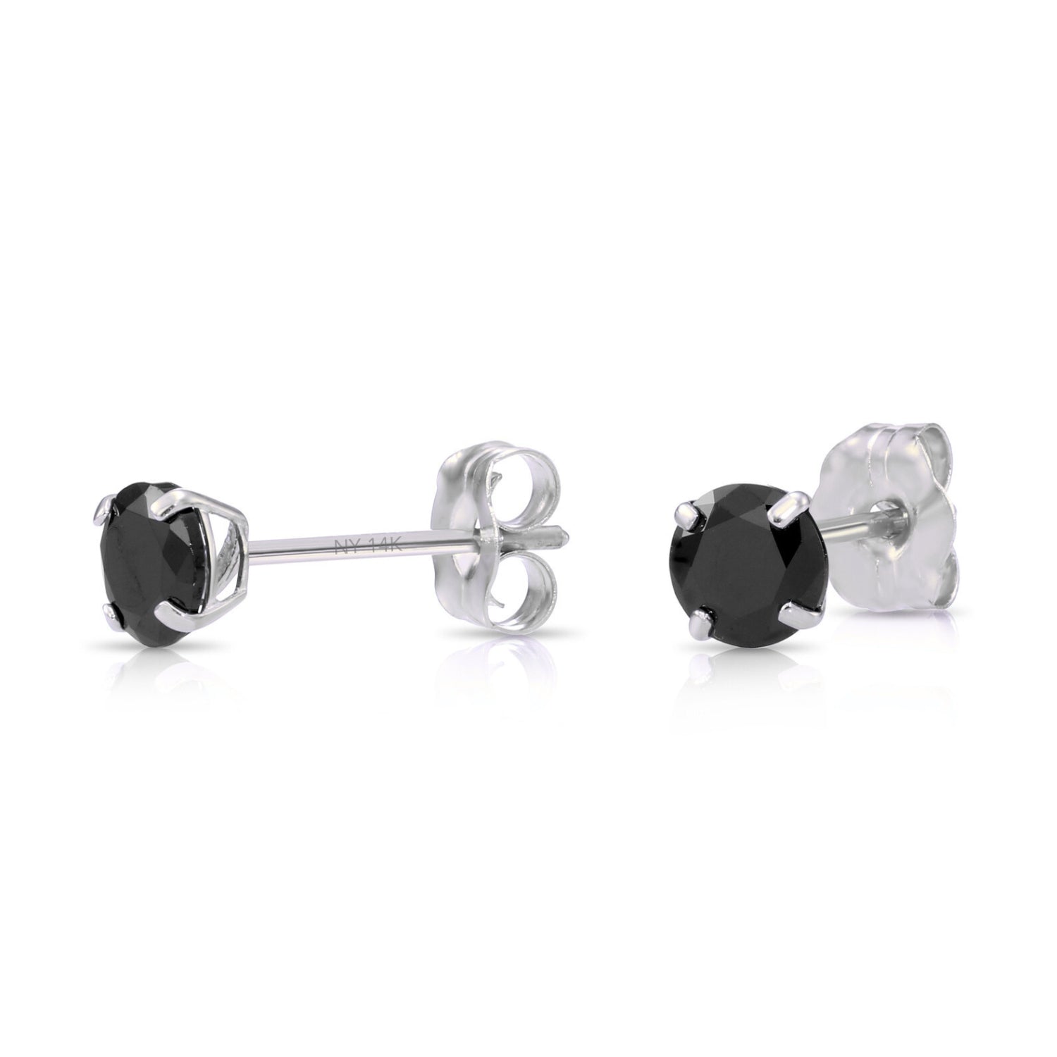 14K White Gold Black Onyx CZ Studs, Pushback