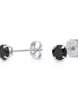 14K White Gold Black Onyx CZ Studs, Pushback