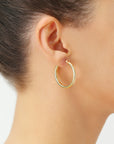 14K Yellow Gold Chunky Hoop Earrings, Flat Bar Post, 3mm